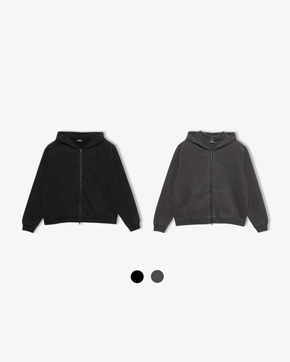 Heavy weight pigment zip parker