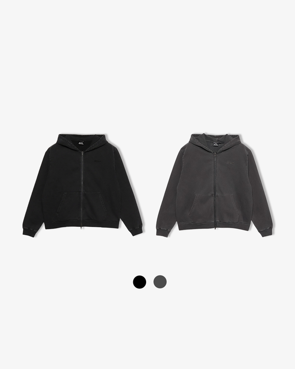 Heavy weight pigment zip parker