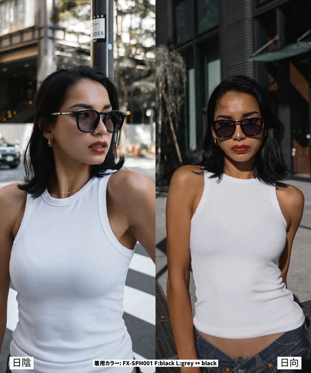 調光・偏光レンズ搭載 square frame sunglasses