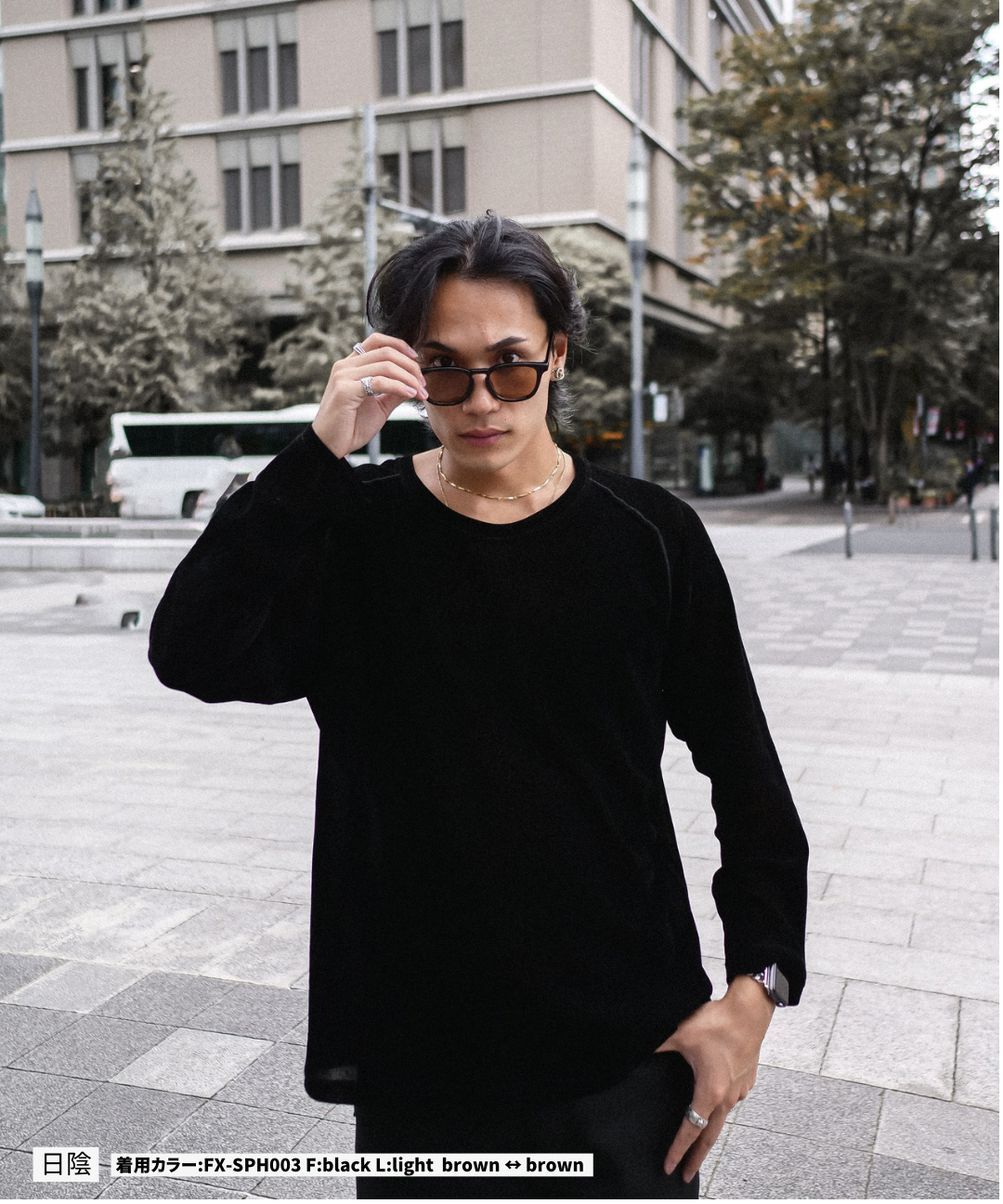 調光・偏光レンズ搭載 square frame sunglasses