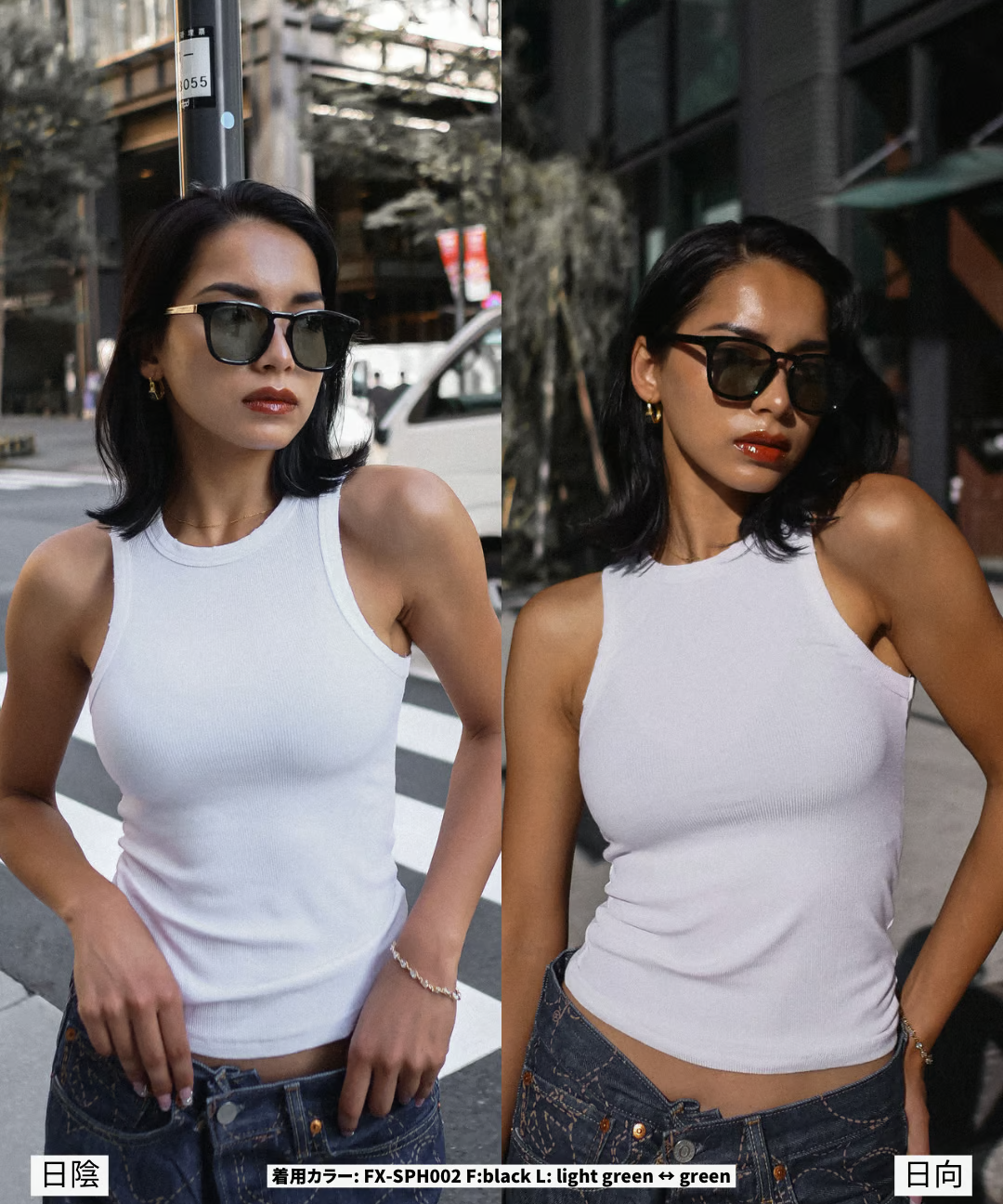 調光・偏光レンズ搭載 square frame sunglasses