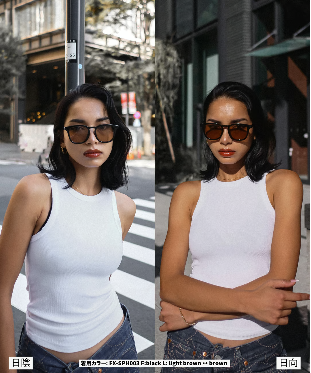 調光・偏光レンズ搭載 square frame sunglasses