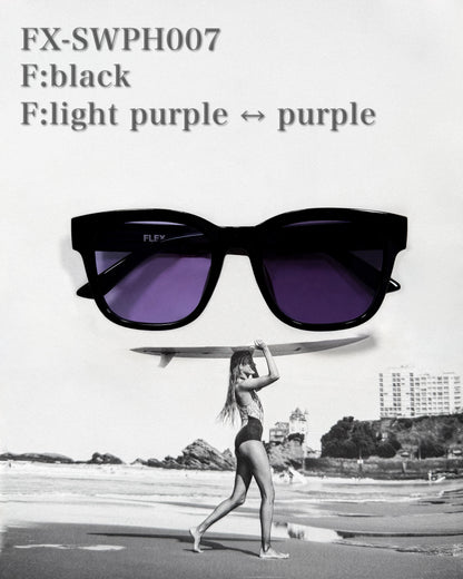 調光・偏光レンズ搭載 square wide sunglasses
