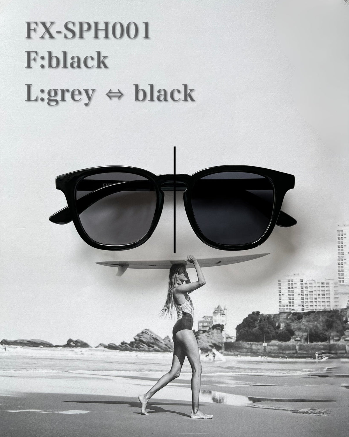 調光・偏光レンズ搭載 square frame sunglasses