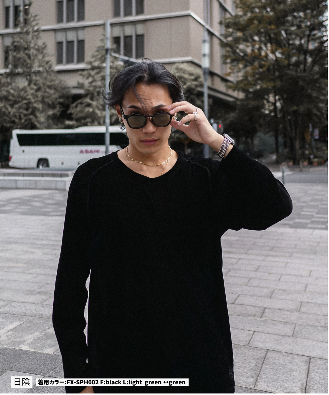 調光・偏光レンズ搭載 square frame sunglasses