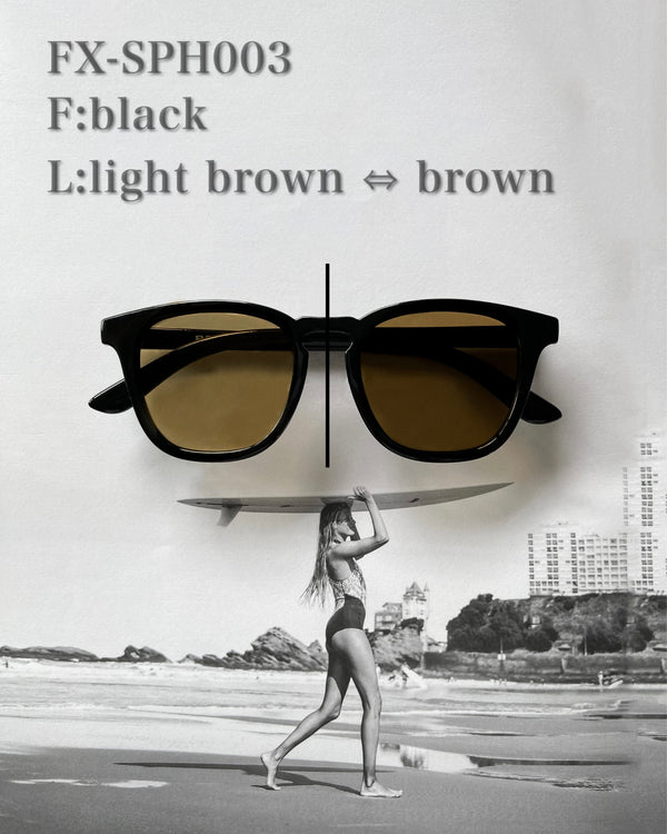 調光・偏光レンズ搭載 square frame sunglasses
