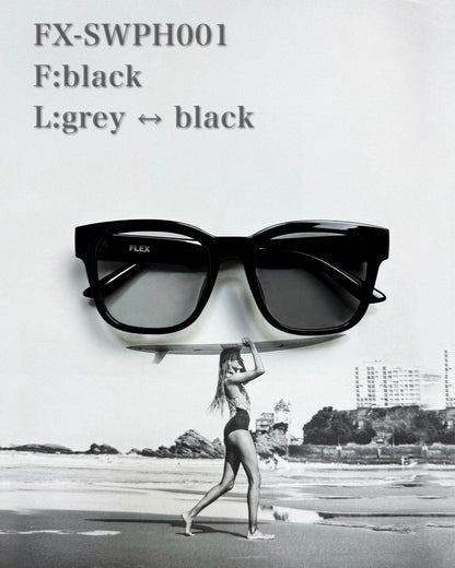 調光・偏光レンズ搭載 square wide sunglasses