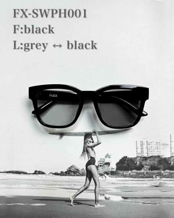 調光・偏光レンズ搭載 square wide sunglasses