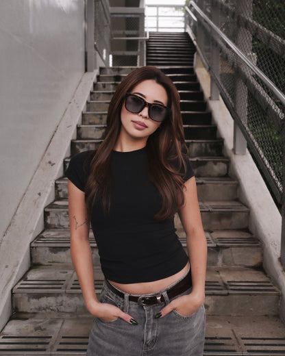 調光・偏光レンズ搭載 square wide sunglasses
