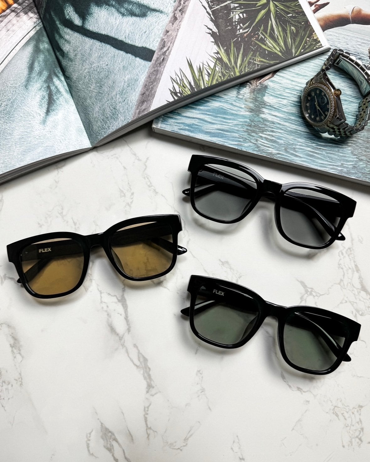 調光・偏光レンズ搭載 square wide sunglasses