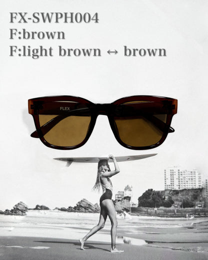 調光・偏光レンズ搭載 square wide sunglasses