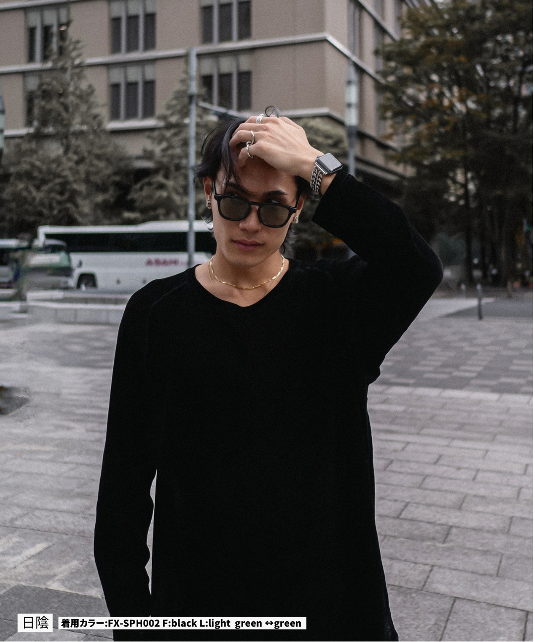 調光・偏光レンズ搭載 square frame sunglasses