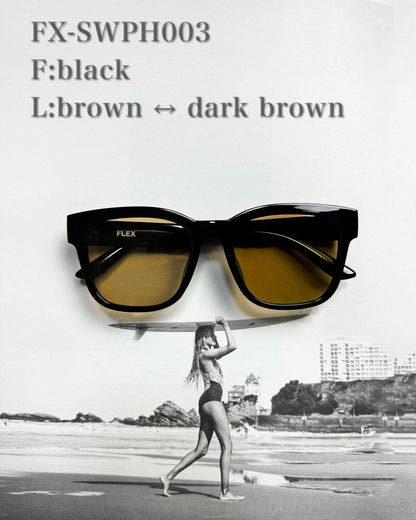 調光・偏光レンズ搭載 square wide sunglasses